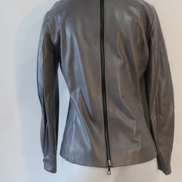 Womens Shari's Place Gray Black Zipper Motif Leather Jacket 8 - Picture 12 of 16